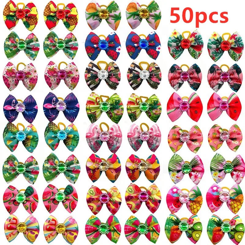 50/100pcs Pet Dog Bows Summer Fruit Pattern Dog Supplies Rubber Bands Cat Dog Hair Bows Yorkshire Dog Grooming Bows Pet Supplies