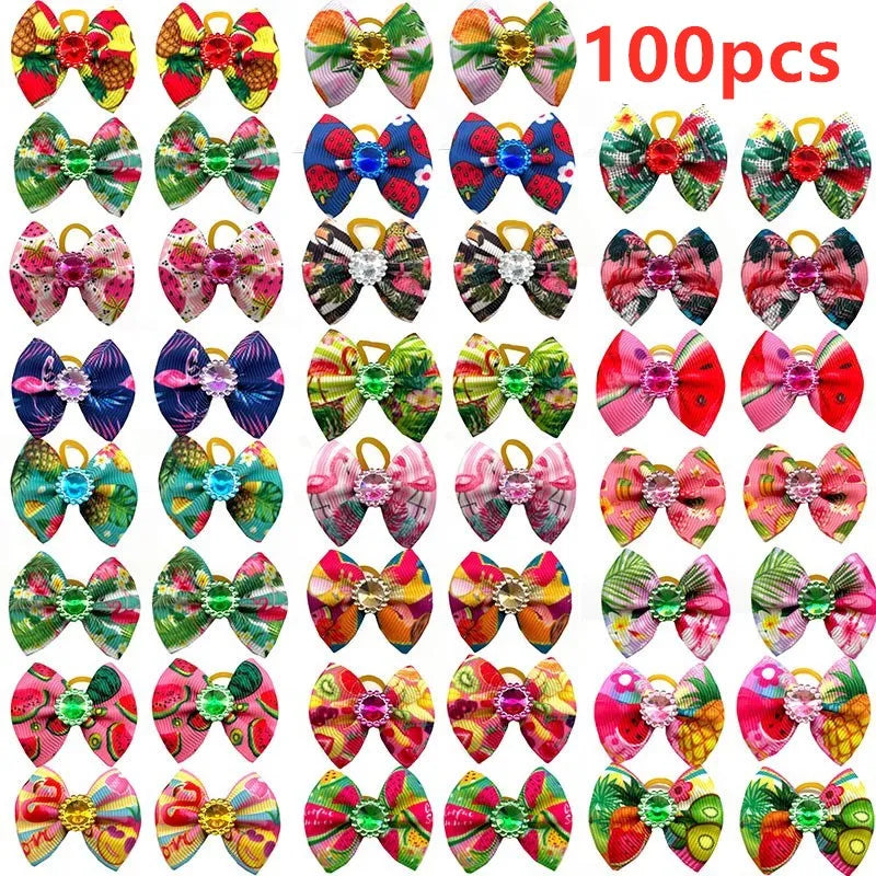 50/100pcs Pet Dog Bows Summer Fruit Pattern Dog Supplies Rubber Bands Cat Dog Hair Bows Yorkshire Dog Grooming Bows Pet Supplies