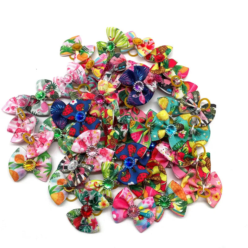 50/100pcs Pet Dog Bows Summer Fruit Pattern Dog Supplies Rubber Bands Cat Dog Hair Bows Yorkshire Dog Grooming Bows Pet Supplies