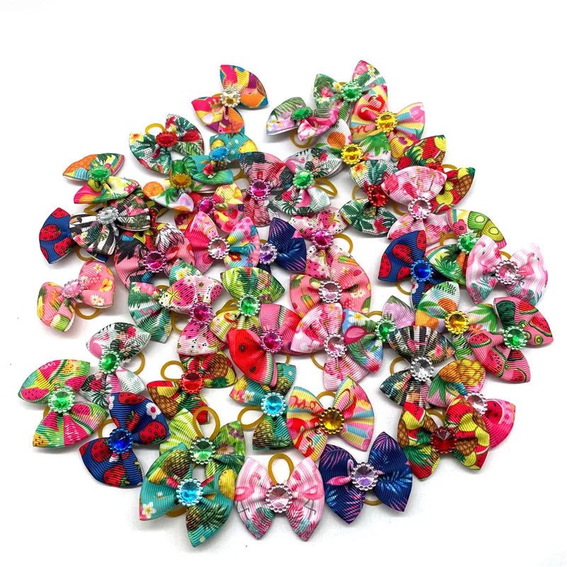 50/100pcs Pet Dog Bows Summer Fruit Pattern Dog Supplies Rubber Bands Cat Dog Hair Bows Yorkshire Dog Grooming Bows Pet Supplies