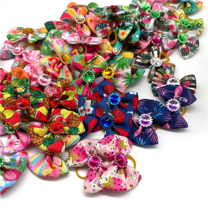 50/100pcs Pet Dog Bows Summer Fruit Pattern Dog Supplies Rubber Bands Cat Dog Hair Bows Yorkshire Dog Grooming Bows Pet Supplies
