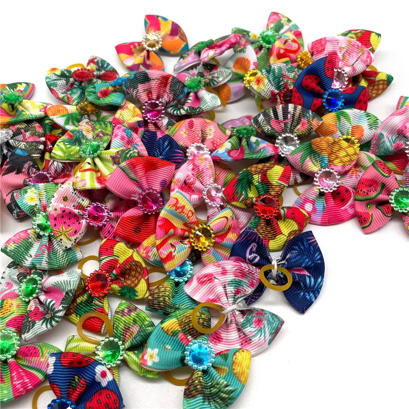 50/100pcs Pet Dog Bows Summer Fruit Pattern Dog Supplies Rubber Bands Cat Dog Hair Bows Yorkshire Dog Grooming Bows Pet Supplies
