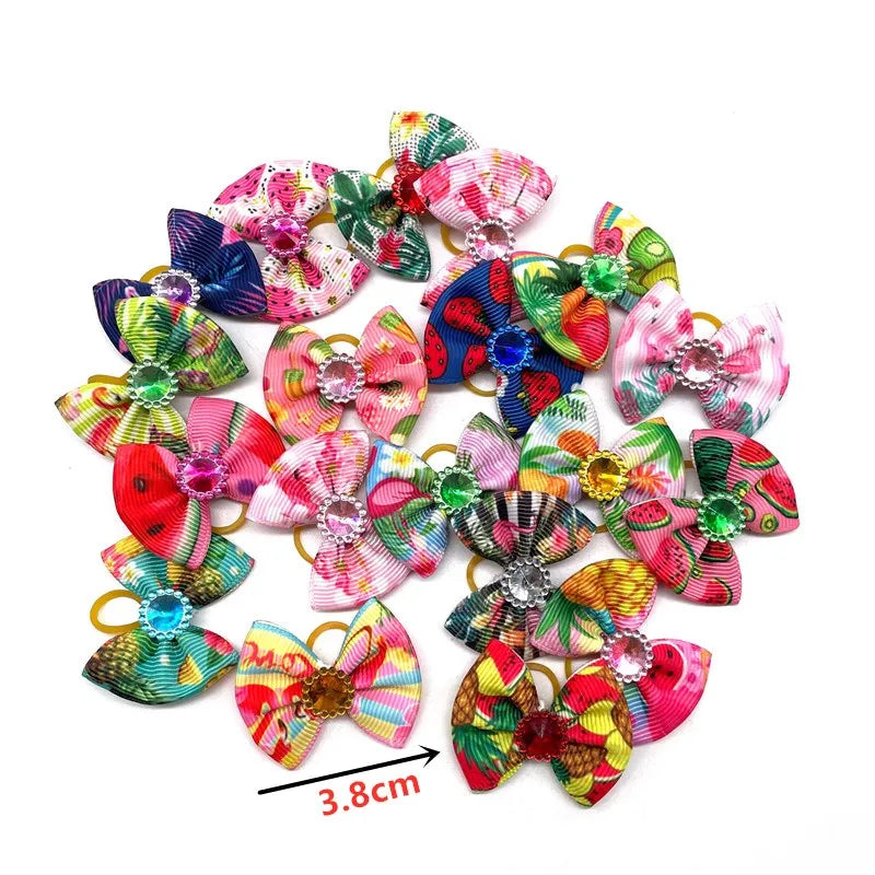 50/100pcs Pet Dog Bows Summer Fruit Pattern Dog Supplies Rubber Bands Cat Dog Hair Bows Yorkshire Dog Grooming Bows Pet Supplies