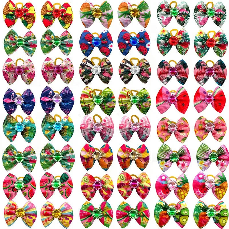 50/100pcs Pet Dog Bows Summer Fruit Pattern Dog Supplies Rubber Bands Cat Dog Hair Bows Yorkshire Dog Grooming Bows Pet Supplies