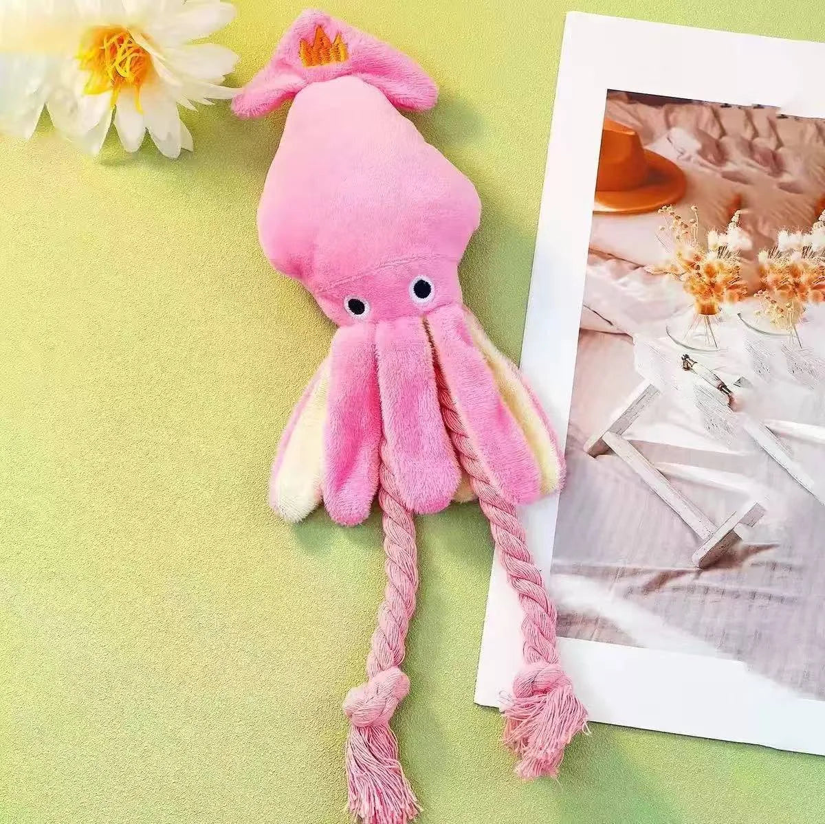 Squeaky Octopus Plush Dog Toy Indestructible Teething Chew Toy Interactive Sound Pet Stress Relief Boredom Toy for Dogs and Cats