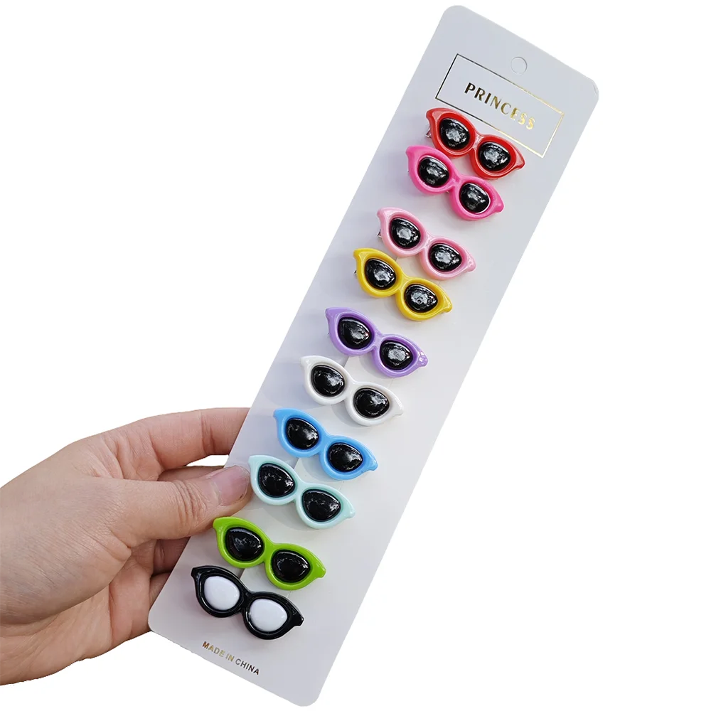 10 Pieces Plastic Pet Hair Clips Sunglasses Shape Hairpin For Small Dog 10 Colors Cute Heart Shape Dog Grooming Hair Accessories