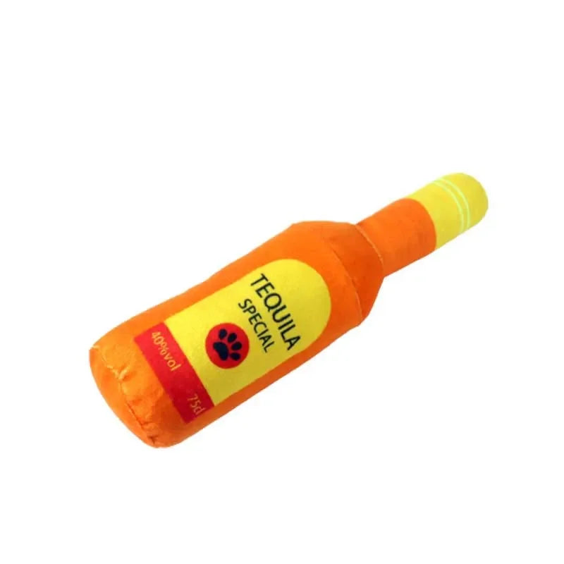 Funny Plush Dog Toys Beer Bottle Shaped Small Large Dogs Squeak Sound Clean Teeth Chew Toy Pets Interactive Playing Supplies