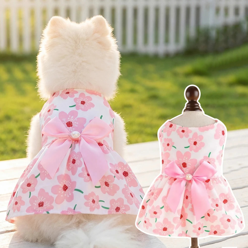 Puppy Princess Dress Summer Kitten Pet Skirt Cute Floral Printed Bow Dog Dresses For Small Medium Puppy Clothing Pet Supplies