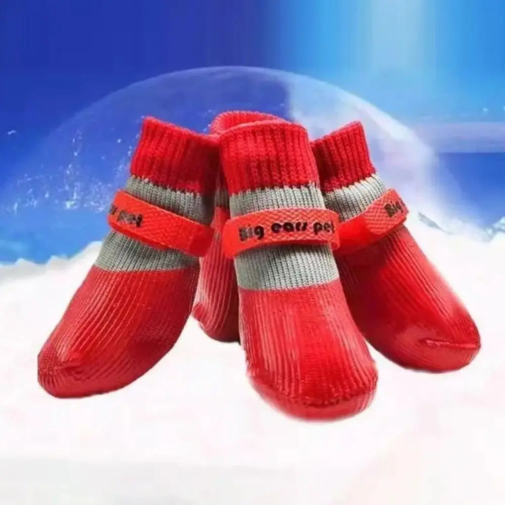 4PCS Cute Waterproof Winter Dog Shoes Soft Sole Warm Puppy Boots Adjustable Anti-Slip Pet Paw Protectors for Small Dog Chihuahua