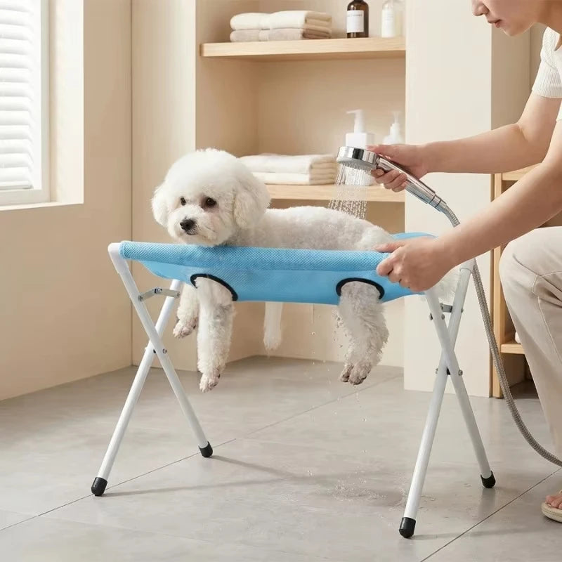 Portable Pet Grooming Bath Hammock Stand Adjustable Dog Cat Washing Restraint Mesh Support Rack Foldable Pet Bathing Drying Groo