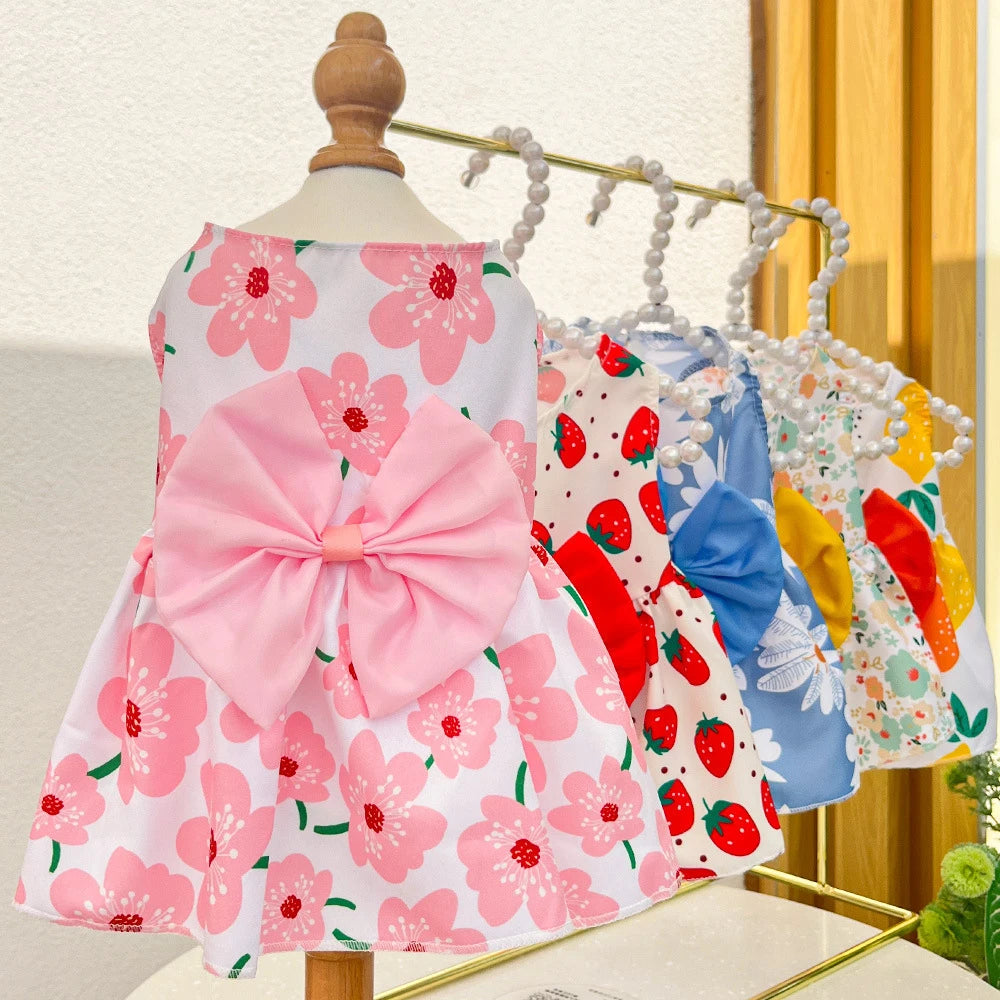 Puppy Princess Dress Summer Kitten Pet Skirt Cute Floral Printed Bow Dog Dresses For Small Medium Puppy Clothing Pet Supplies