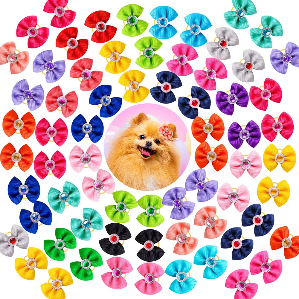 10/20/30PCS Pet Hair Bows Dog Grooming Accessories Bow With Rubber Bands For Dogs Headwear Puppy Cat Bow Pet Supplies