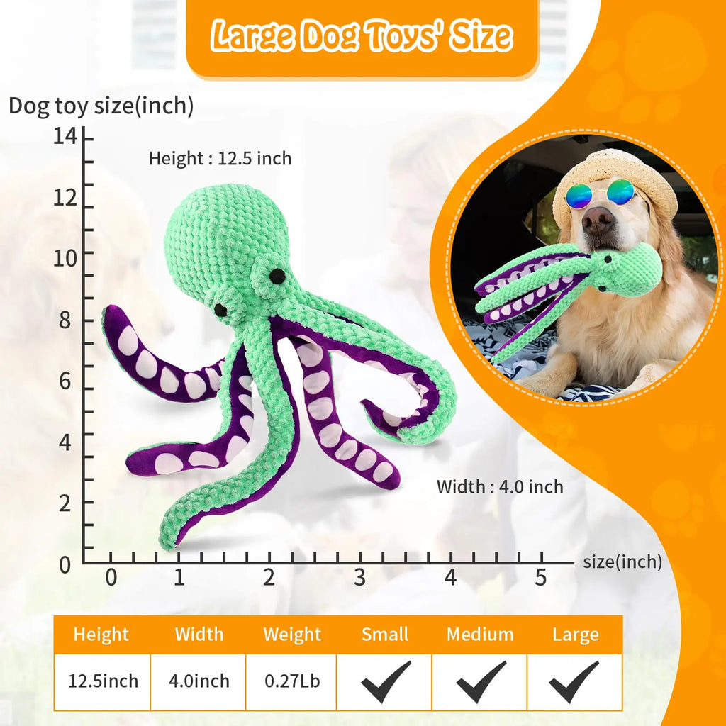 Squeaky Octopus Plush Dog Toy Indestructible Teething Chew Toy Interactive Sound Pet Stress Relief Boredom Toy for Dogs and Cats