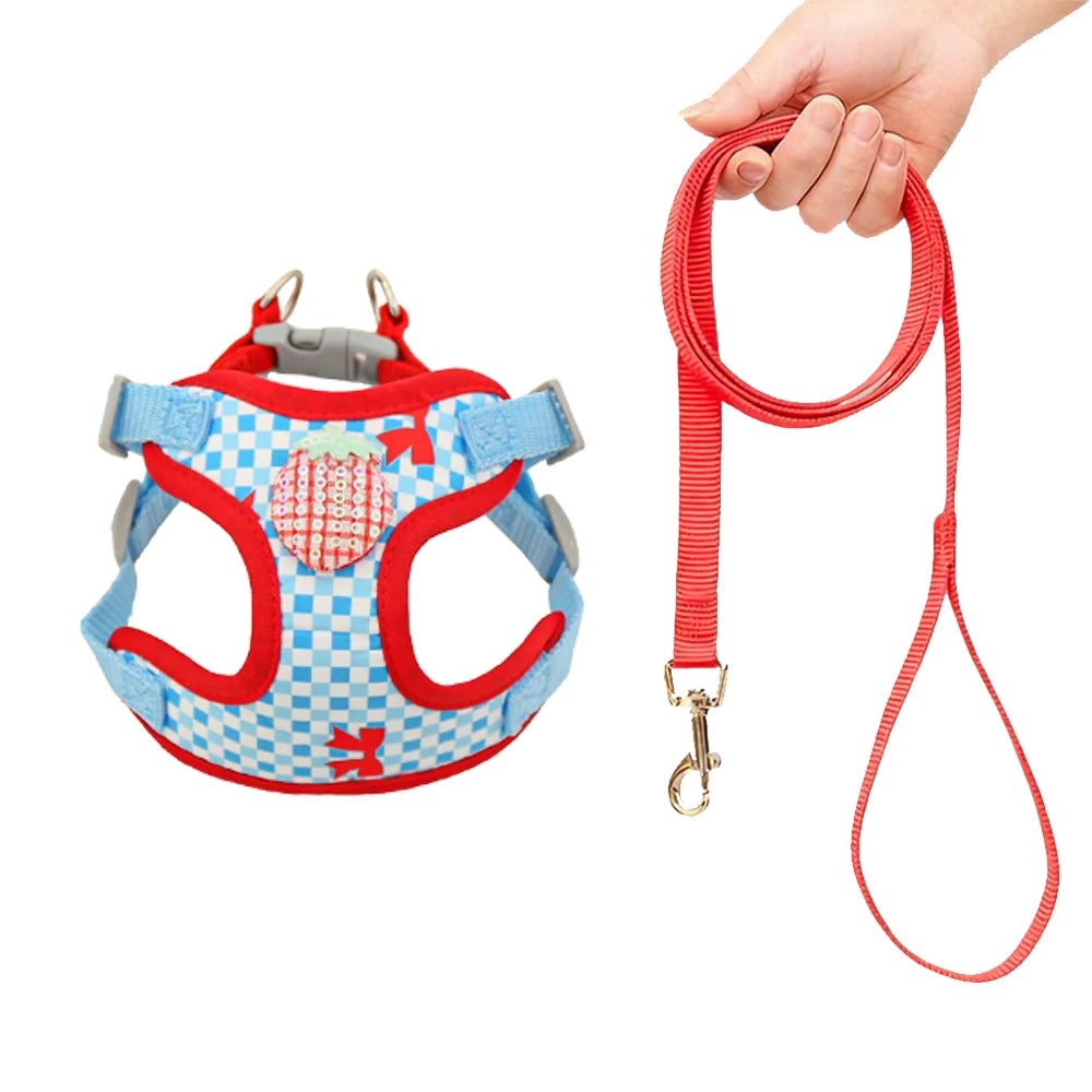 Cute plaid dog vest style chest strap for fashionable outings, adjustable anti slip chest strap, pet leash
