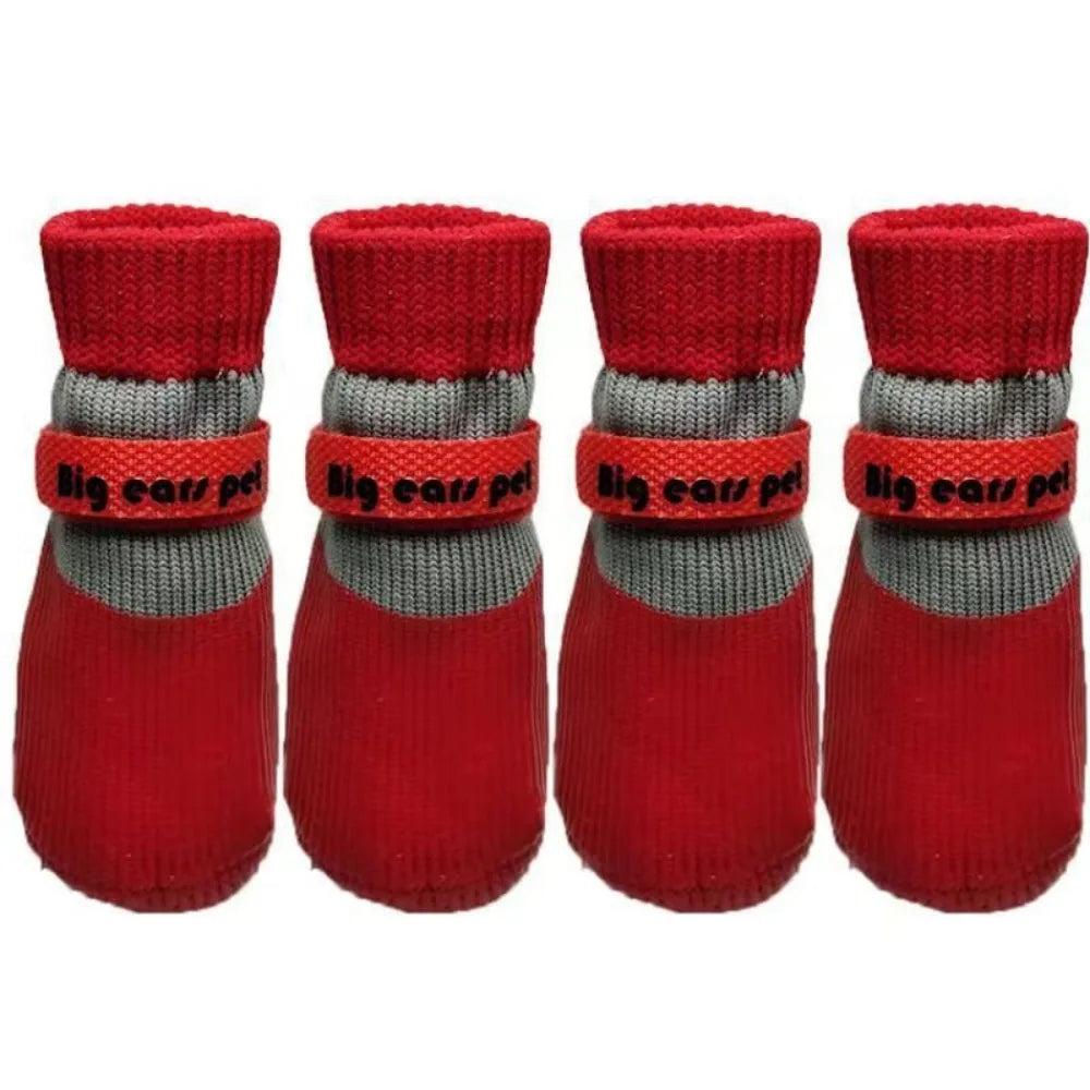 4PCS Cute Waterproof Winter Dog Shoes Soft Sole Warm Puppy Boots Adjustable Anti-Slip Pet Paw Protectors for Small Dog Chihuahua