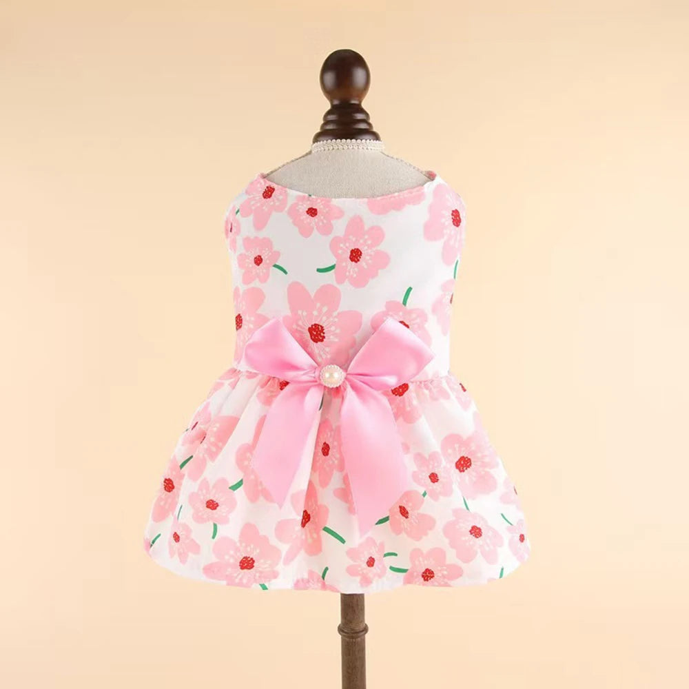 Puppy Princess Dress Summer Kitten Pet Skirt Cute Floral Printed Bow Dog Dresses For Small Medium Puppy Clothing Pet Supplies