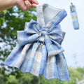 Reusable with Leash Traction Dog Plaid JK Dress Thin Dacron Pet Harness Skirt Adjustable Washable Dog Bow Skirt Rabbit