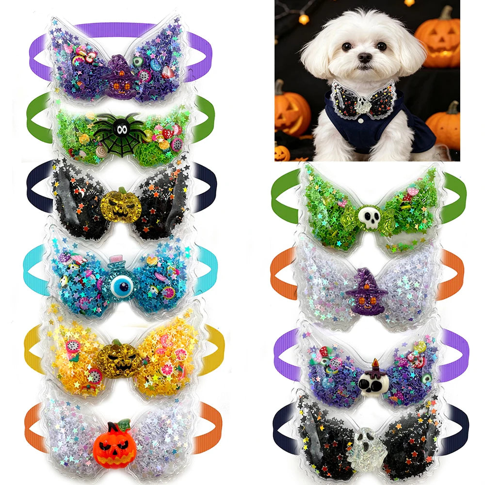 50/100pcs Cute Halloween Pet Dog Bow Tie Adjustable Pet Cats Fashion Dog Grooming Neckties Bling Wings Small Dog Bowties
