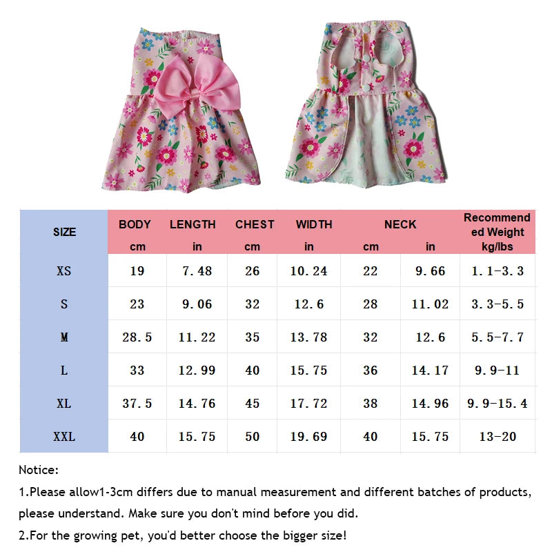 Dog Princess Dress Summer Kitten Pet Skirt Pink Printed Bow Lace Dog Dresses for Small Medium Puppies Poodle Chihuahua Apparel