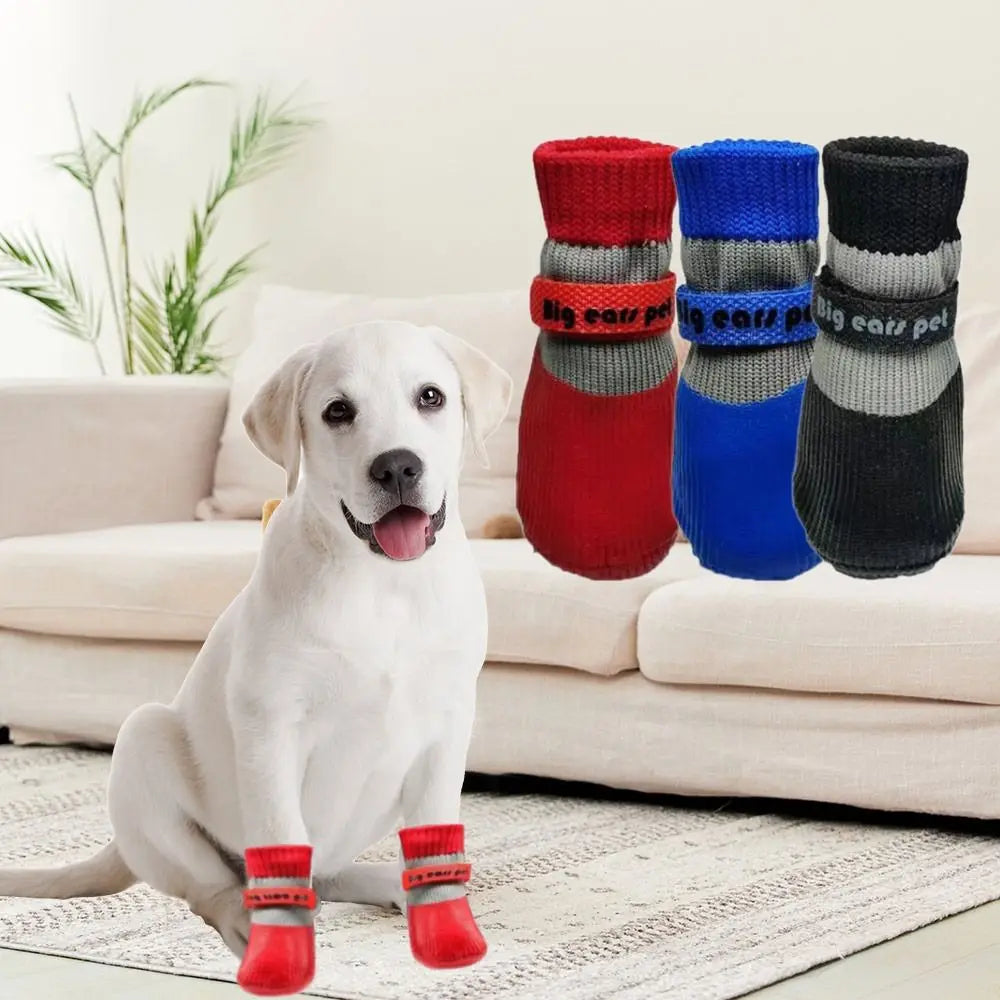 4PCS Cute Waterproof Winter Dog Shoes Soft Sole Warm Puppy Boots Adjustable Anti-Slip Pet Paw Protectors for Small Dog Chihuahua