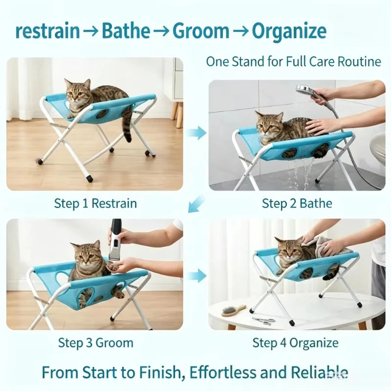 Portable Pet Grooming Bath Hammock Stand Adjustable Dog Cat Washing Restraint Mesh Support Rack Foldable Pet Bathing Drying Groo