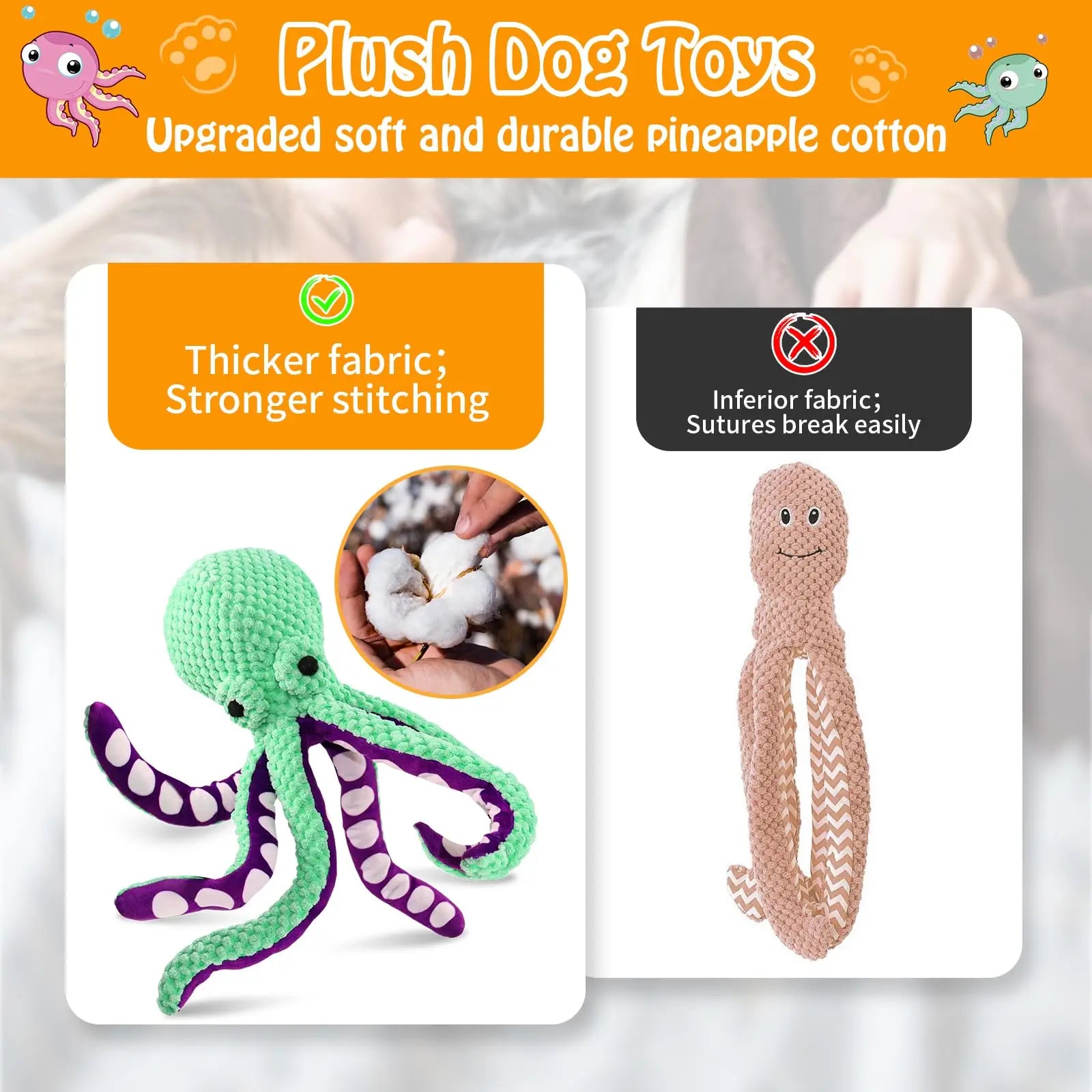 Squeaky Octopus Plush Dog Toy Indestructible Teething Chew Toy Interactive Sound Pet Stress Relief Boredom Toy for Dogs and Cats