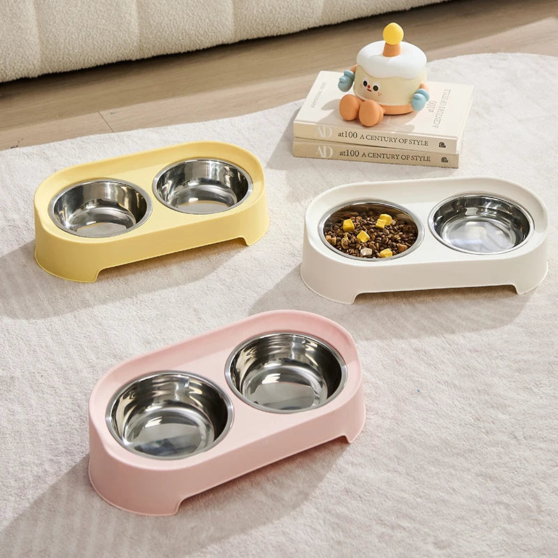 Elevated Pet Dog Cat Bowl Feeder Raised Stand with Double Stainless Steel Food Water Bowls For Small Medium Large Dogs Cats