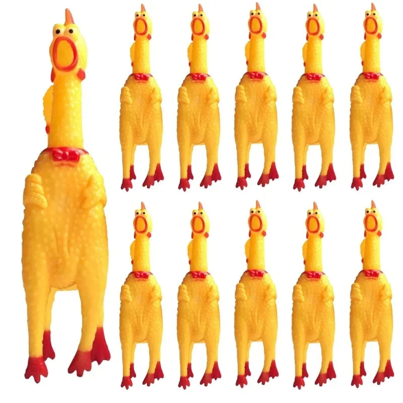 1PCS New Pet Dog Squeak Toy Screaming Chicken Squeeze Dog Chew Toy Durable And Fun Yellow Rubber Exhaust Chicken Toys
