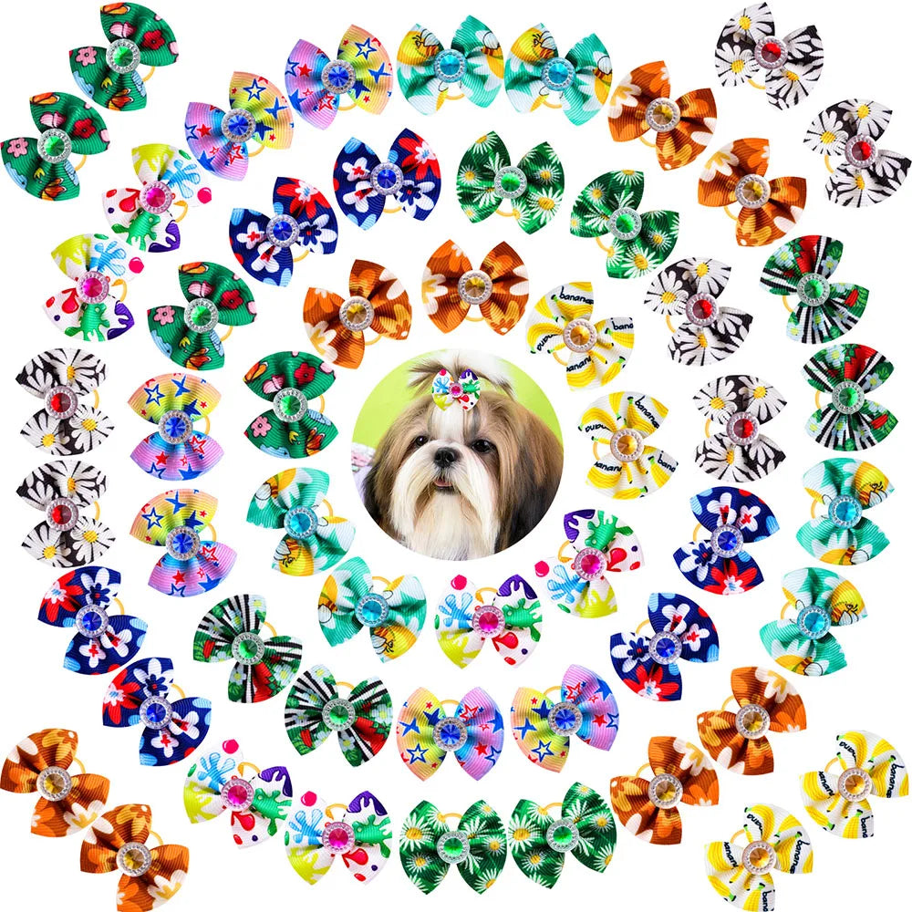 10/20/30PCS Pet Hair Bows Dog Grooming Accessories Bow With Rubber Bands For Dogs Headwear Puppy Cat Bow Pet Supplies