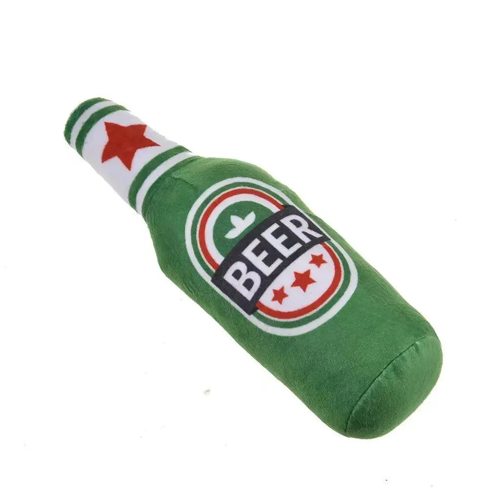 Funny Plush Dog Toys Beer Bottle Shaped Small Large Dogs Squeak Sound Clean Teeth Chew Toy Pets Interactive Playing Supplies