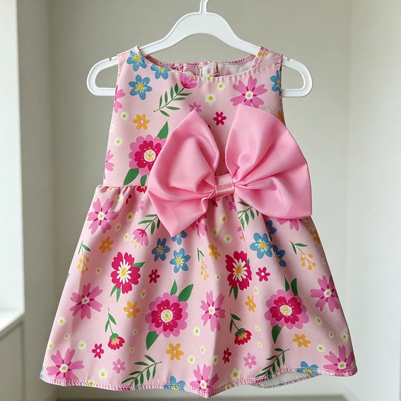 Dog Princess Dress Summer Kitten Pet Skirt Pink Printed Bow Lace Dog Dresses for Small Medium Puppies Poodle Chihuahua Apparel