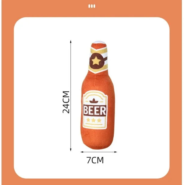 Funny Plush Dog Toys Beer Bottle Shaped Small Large Dogs Squeak Sound Clean Teeth Chew Toy Pets Interactive Playing Supplies
