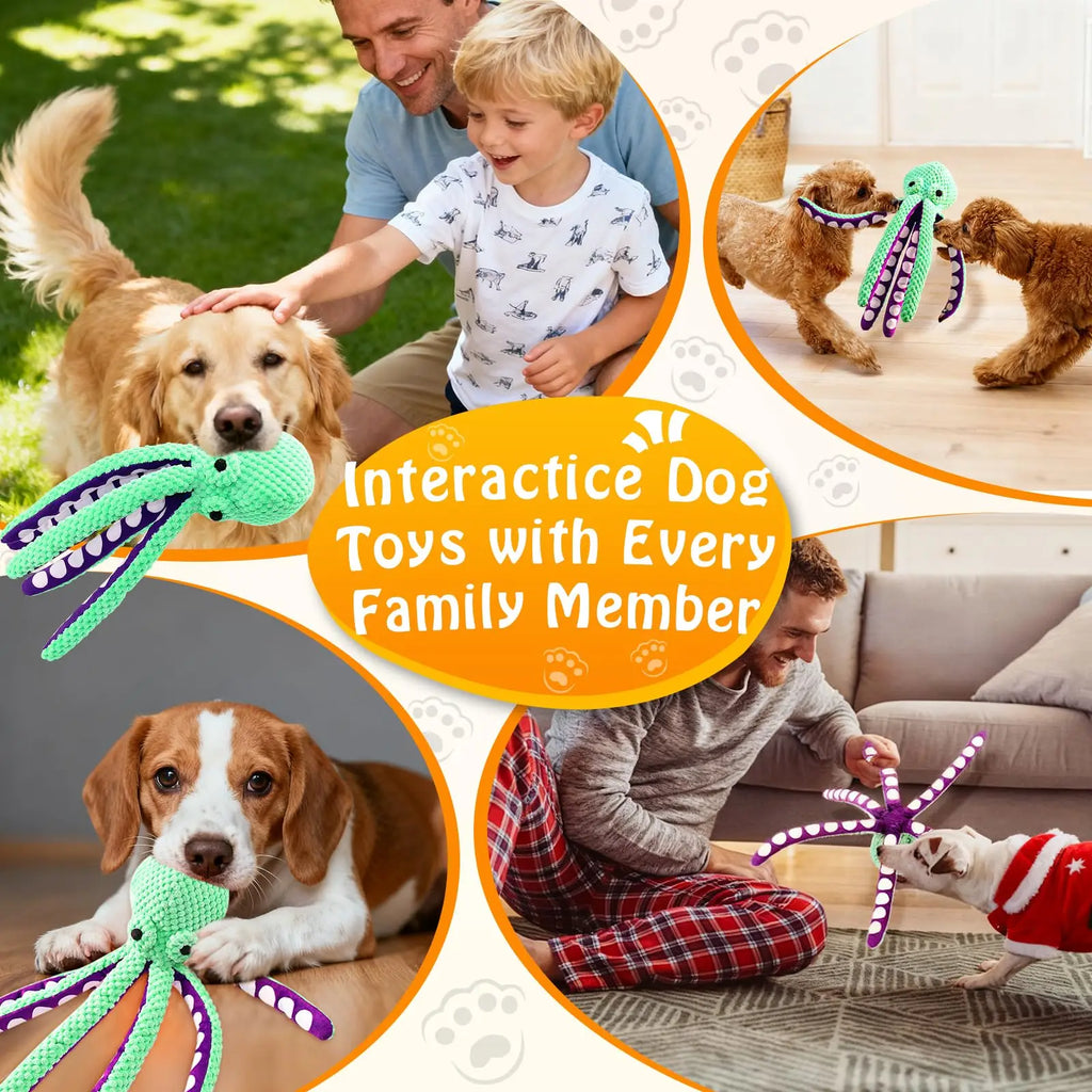 Squeaky Octopus Plush Dog Toy Indestructible Teething Chew Toy Interactive Sound Pet Stress Relief Boredom Toy for Dogs and Cats