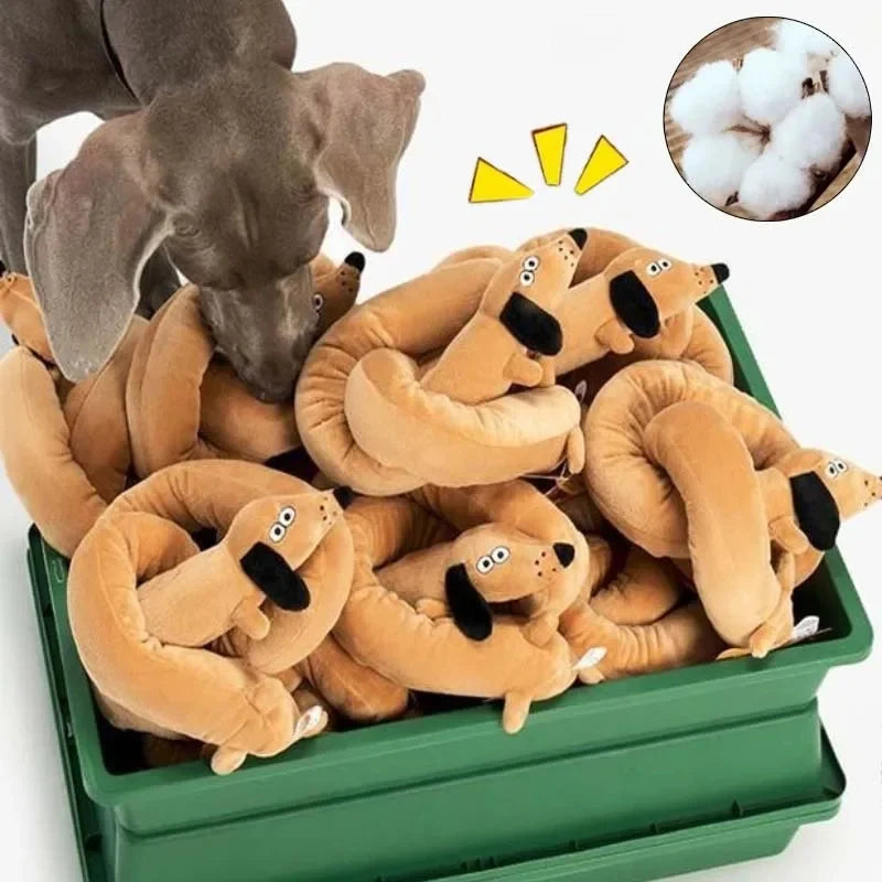 Sausage Dog Plush Toy Squeaky Dachshund Puppy Chew Toy Soft Durable Tug of War Interactive Pet Toy for Teething Puppies
