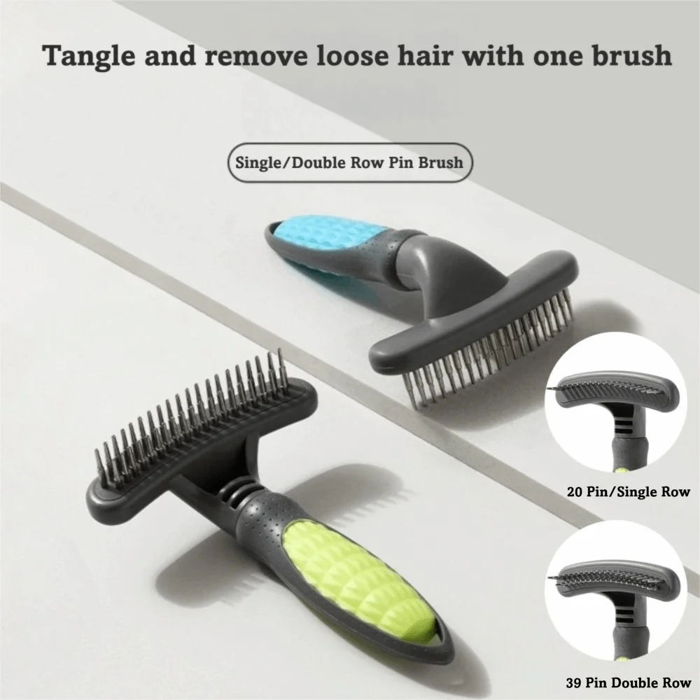 Large Size Pet Undercoat Rake 20 Single Row Rotating Pins 39 Double Row Rotating Pins Pet Hair Removal Brush