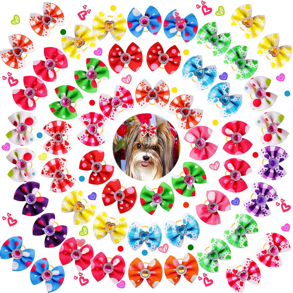 10/20/30PCS Pet Hair Bows Dog Grooming Accessories Bow With Rubber Bands For Dogs Headwear Puppy Cat Bow Pet Supplies