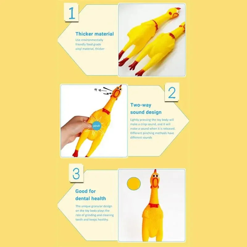 1PCS New Pet Dog Squeak Toy Screaming Chicken Squeeze Dog Chew Toy Durable And Fun Yellow Rubber Exhaust Chicken Toys