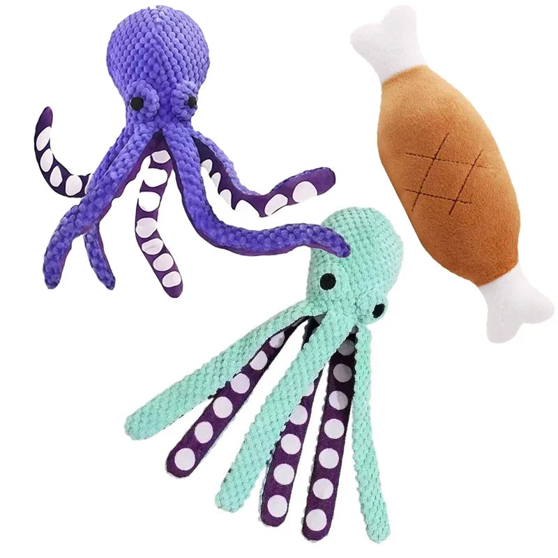 Squeaky Octopus Plush Dog Toy Indestructible Teething Chew Toy Interactive Sound Pet Stress Relief Boredom Toy for Dogs and Cats