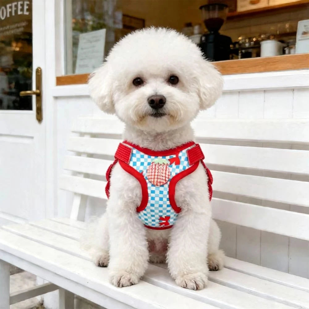 Cute plaid dog vest style chest strap for fashionable outings, adjustable anti slip chest strap, pet leash