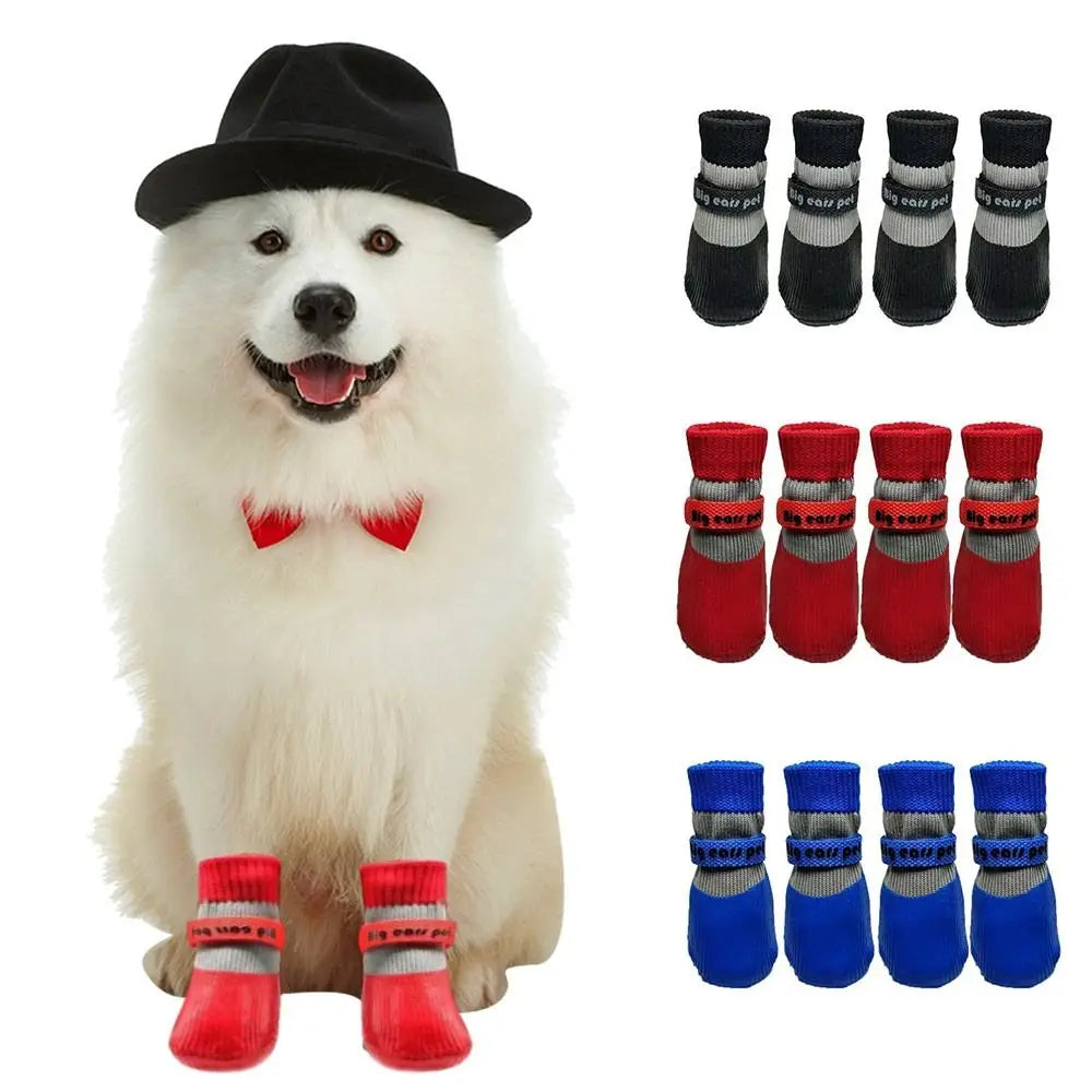 4PCS Cute Waterproof Winter Dog Shoes Soft Sole Warm Puppy Boots Adjustable Anti-Slip Pet Paw Protectors for Small Dog Chihuahua