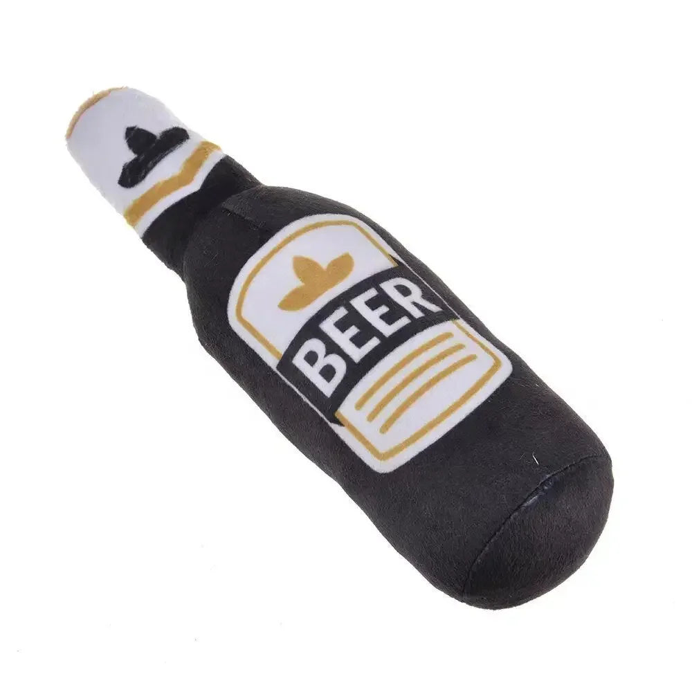 Funny Plush Dog Toys Beer Bottle Shaped Small Large Dogs Squeak Sound Clean Teeth Chew Toy Pets Interactive Playing Supplies