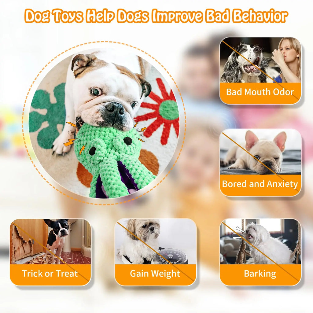 Squeaky Octopus Plush Dog Toy Indestructible Teething Chew Toy Interactive Sound Pet Stress Relief Boredom Toy for Dogs and Cats